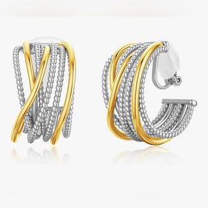 Gorgeous Dillards 14KT Gold dip Silver Twist rope Wide hoop earrings